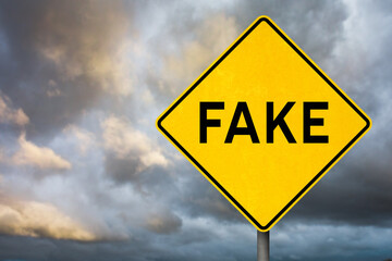 Fake Warning Sign Against Stormy Sky