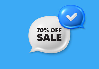 Sale 70 percent off discount. Text box speech bubble 3d icons. Promotion price offer sign. Retail badge symbol. Sale chat offer. Speech bubble banner. Text box balloon. Vector