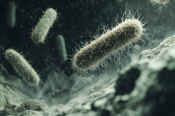 Fototapeta premium Microscopic View of a Bacterium with Hair-like Structures