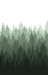 Forest vertical background, beautiful landscape wallpaper. Silhouettes of fir trees. Vector illustration