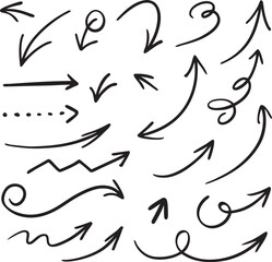 Set of black arrows, pointers in hand-drawn style