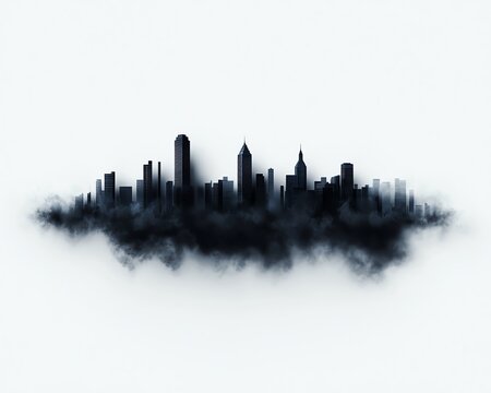 Mystical city skyline silhouette with dark clouds, capturing the ethereal beauty of urban landscapes and architectural marvels.