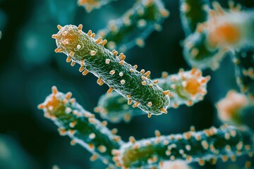 Fototapeta premium Microscopic View of a Single Bacillus Bacteria with Spiky Appendages
