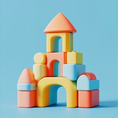 Fototapeta premium 3D Toy Blocks Tower Icon: Creative Building Play Illustration Logo