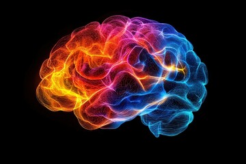 A Vibrant, Wireframe Representation of a Human Brain