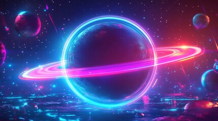 Obraz premium 60s Space Race Retro-Futuristic Banner with Metallic Textures