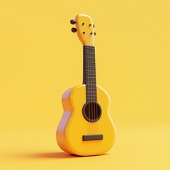 Naklejka premium 3D Toy Guitar Icon: Playful Musical Instrument Illustration Logo