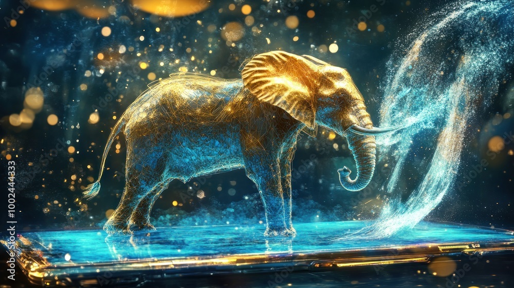 Poster Digital Elephant Emerging from a Tablet