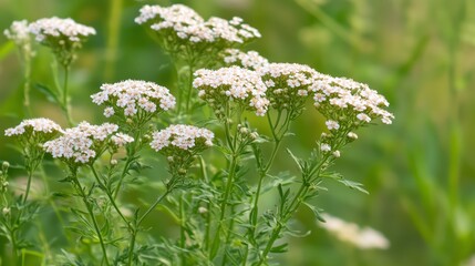 A cluster of delicate white flowers blooms amidst lush green foliage in a serene natural setting during the spring season