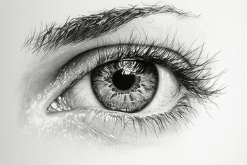 Obraz premium Detailed Black and White Drawing of a Human Eye