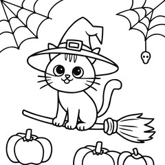 Cute cat halloween coloring book art