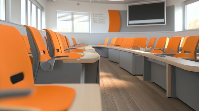 A close-up of a modular classroom designed to facilitate social distancing, with flexible seating arrangements