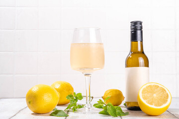 Lemon Wine glass and bottle