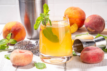 Peach mojito or lemonade cold fruit drink