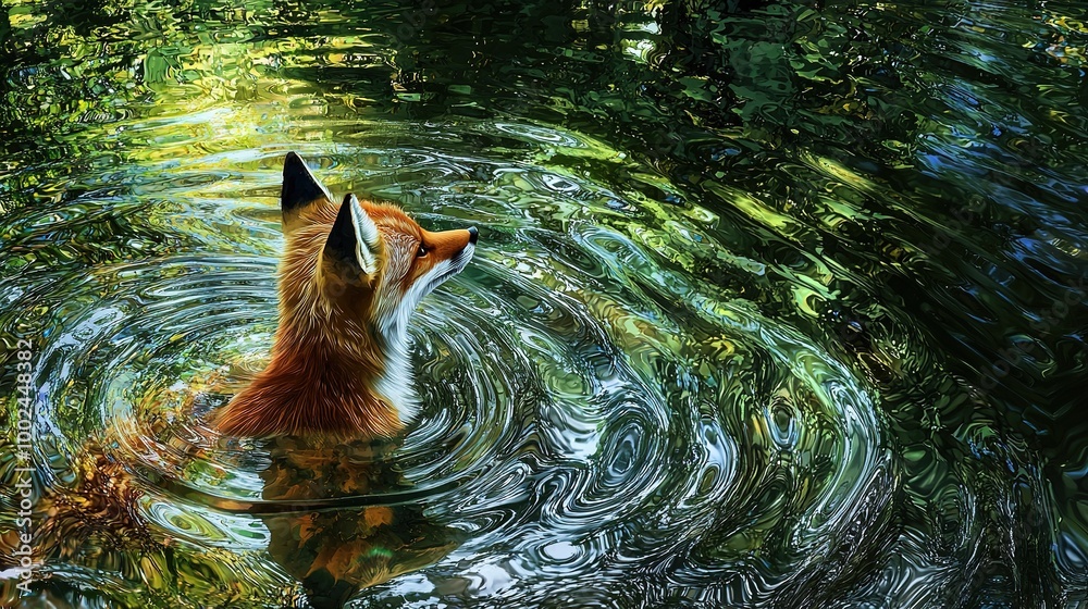 Canvas Prints   A fox swimming in water, with its head above the surface