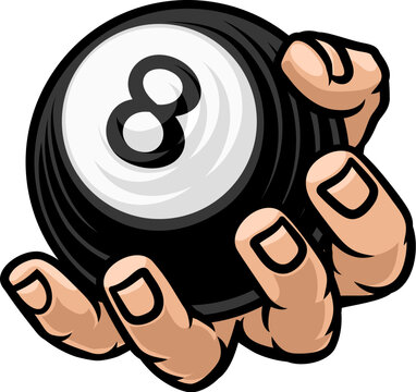 recommend clip art: A mascot person hand or fist holding a pool or billiards 8 billiard black ball