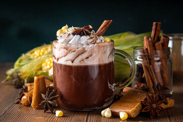 Mexican Champurrado, atole de cacao drink