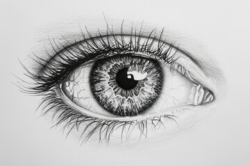Obraz premium Close-up Pencil Drawing of a Human Eye with Long Eyelashes
