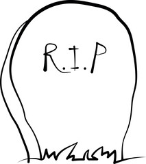 Hand-Drawn R.I.P Tombstone Illustration with Minimalist Outline for Halloween and Grave Themes