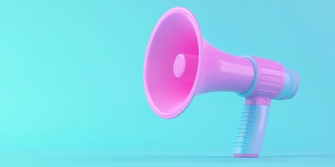 3D render of megaphones, isolated on a light blue background.