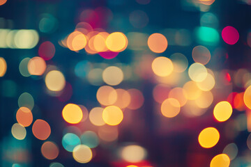 Obraz premium Colorful bokeh lights create a dreamy urban atmosphere at night in a bustling city