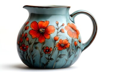 a blue and white vase with pink flowers

