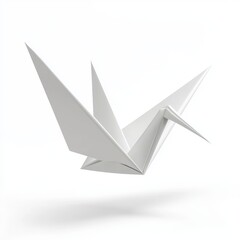 Obraz premium Floating origami crane, paper texture, isolated on white background, 3D illustration