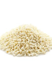 A pile of unbuttered popcorn kernels, isolated on white background.