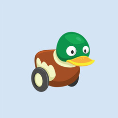 duck toy with wheels in flat vector design