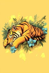 Sleeping Tiger in a Lush Jungle Setting