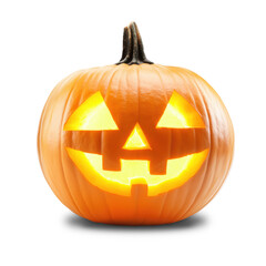 Carved Halloween Jack o Lantern Pumpkin Isolated on White and Png Transparent Background