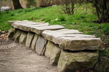 Naklejka premium Stone Benches. Building Infrastructure with Rock Seats for Sitting