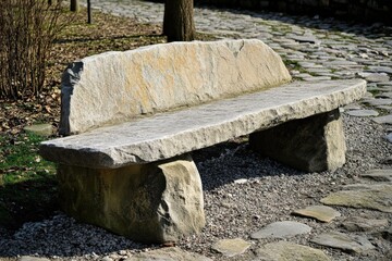 Stone Benches. Outdoor Seating in Natural Stone Environment
