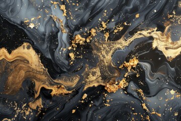 Fototapeta premium Abstract Black and Gold Marble Texture with Luxurious Fluid Art Accents