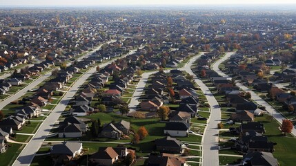 Suburban Sprawl. Aerial View of Suburban Town in Eastern US