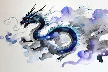 Watercolor Dragon in Clouds