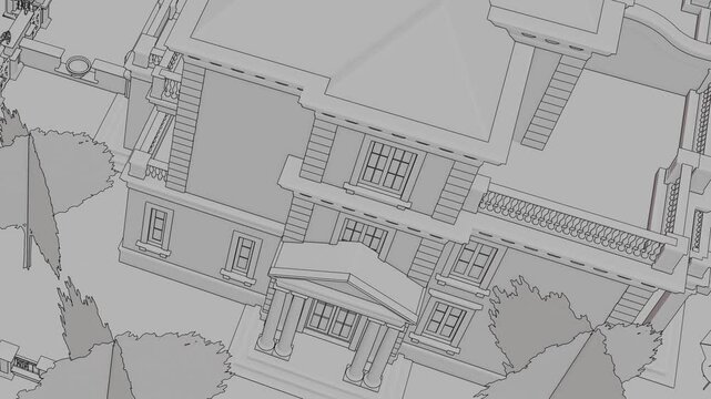 Luxury Villa Apartment Complex, Seamless 3D Loop Animation, 3d linework