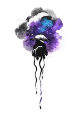 Fototapeta premium Silhouette of a Person Hanging from a Starry Cloud