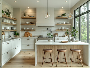 Minimalist kitchen with white cabinets
