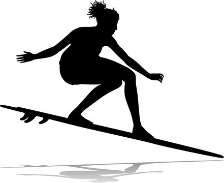 recommend clip art: Surfer surfboard boarding female surfer surfing silhouette outline. Woman surf pose design concept.
