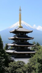 Majestic Pagoda with Mount Fuji Traditional Japanese Architecture and Scenic Beauty, Japan