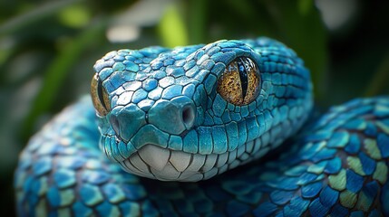 Fototapeta premium A close up of a green snake with yellow eyes