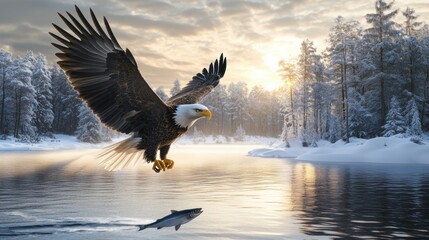 Bald Eagle Catching Fish.