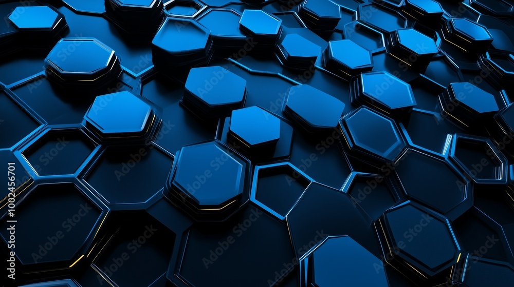 Poster abstract blue hexagonal pattern creating a modern texture in a digital landscape with depth and dime