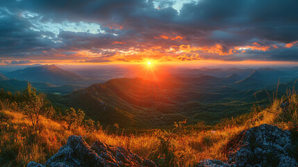 Naklejka premium Stunning HD Sunset Landscape Background – Perfect for Desktop and Nature Wallpapers