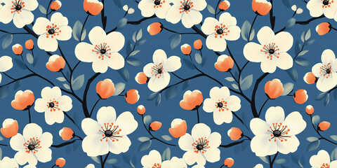 Thai Spring Blossoms Festive Seamless Pattern Design