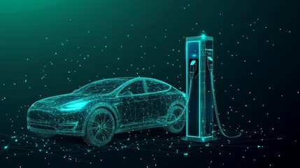 Digital EV Charging With Sustainable Alternative Fuel, Connected Dots Background Illustration
