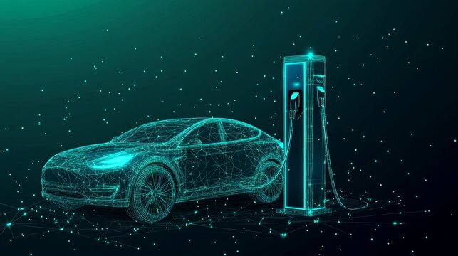 Digital EV Charging With Sustainable Alternative Fuel, Connected Dots Background Illustration