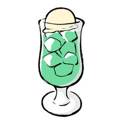 筆タッチのメロンクリームソーダのイラスト