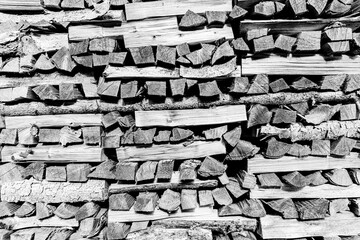 Black and White Woodpile in the mountains in South Tyrol